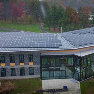 Roof mounted solar panels on R.W. Kern Center at Hampshire College