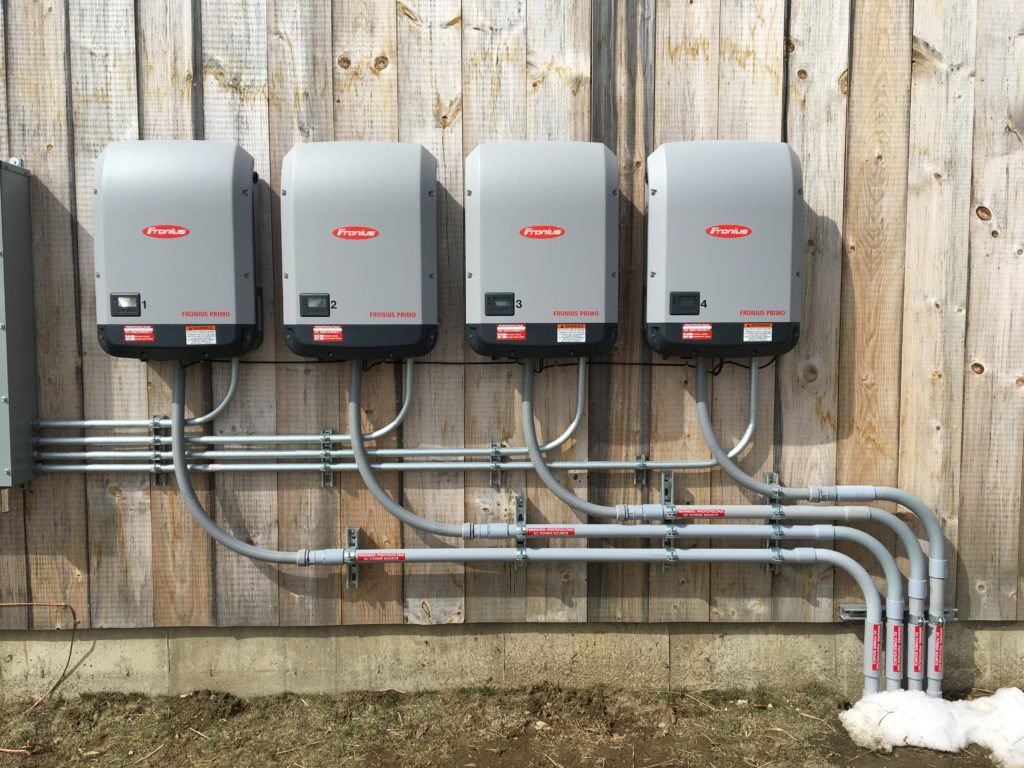 Inverters for a solar array installed by PV Squared. For Atlas Farm Store in South Deerfield, MA